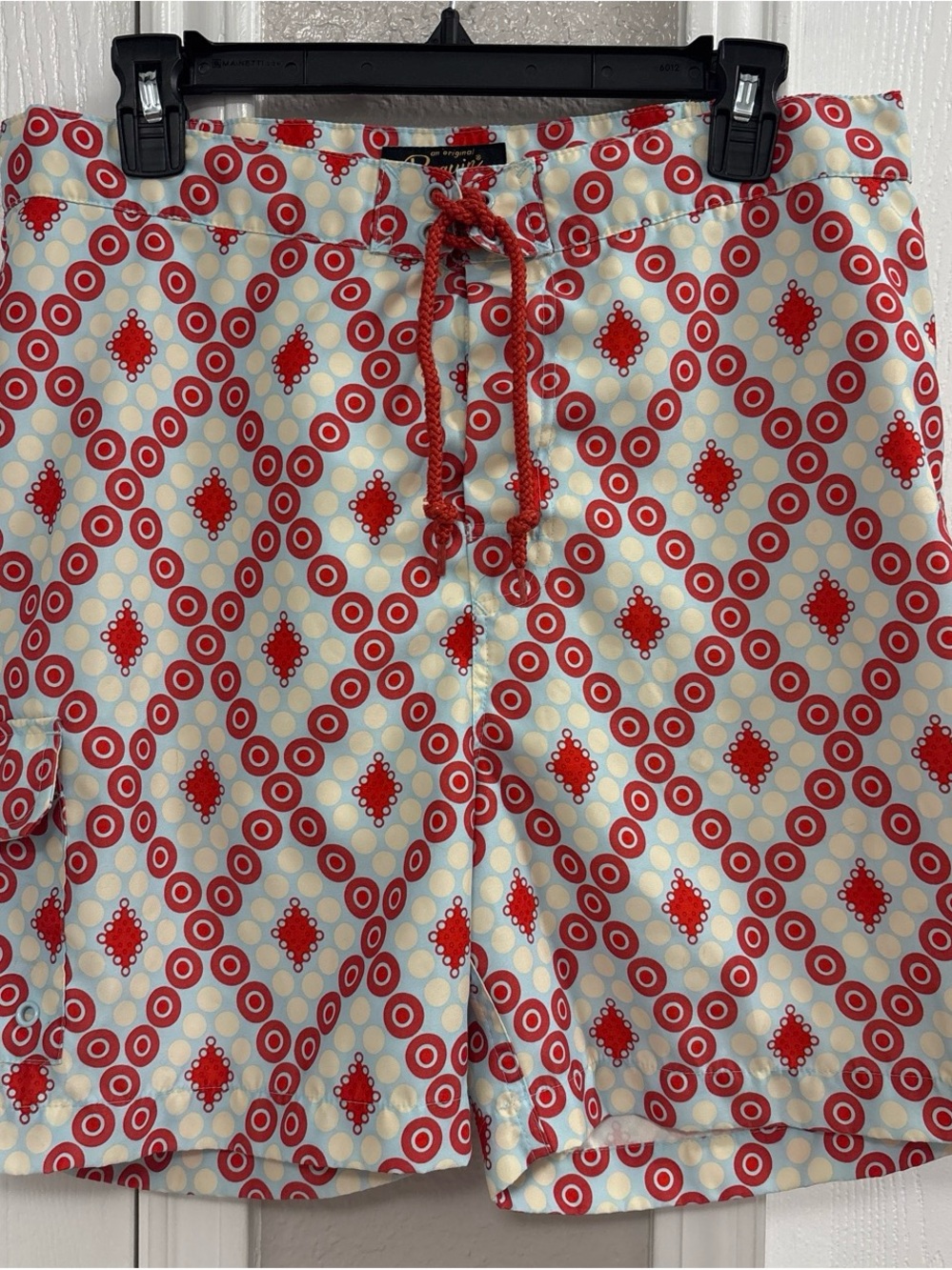 Original Penguin Red and Cream Geometric Print Athletic Shorts
